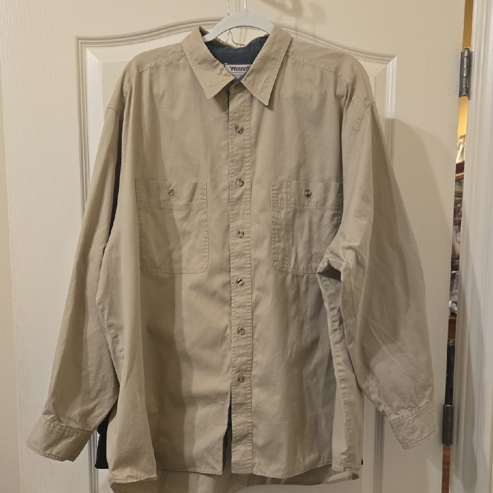 Wrangler Rugged Wear Khaki Long Sleeve Shirt Size XXL